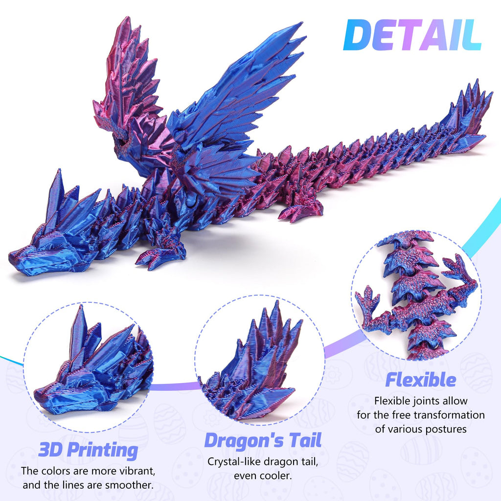 HEZUJ 3D Printed Dragon Dinosaur Egg,Articulated Crystal Dragon Fidget Toys,Prefilled Easter Basket Stuffers Eggs Filled, for Boys Girls Christmas Valentines Day Gifts (Purple Flying Dragon)