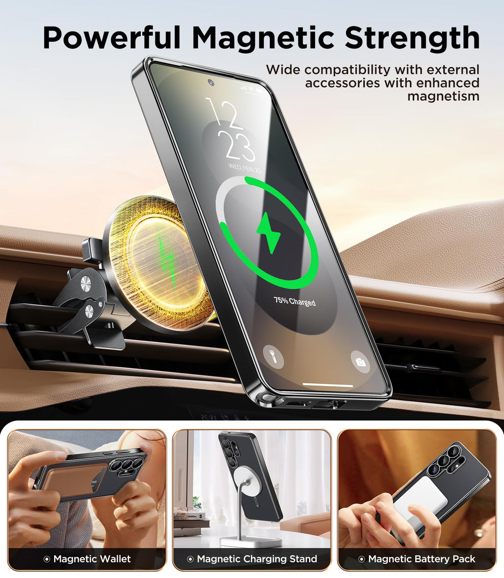Magnetic Case Compatible with Samsung Galaxy S25 Ultra,Compatible with MagSafe,[Full Camera Protection][Screen Protector] Shockproof Plating Clear Phone Cover for Galaxy S25 Ultra(Black/Clear)