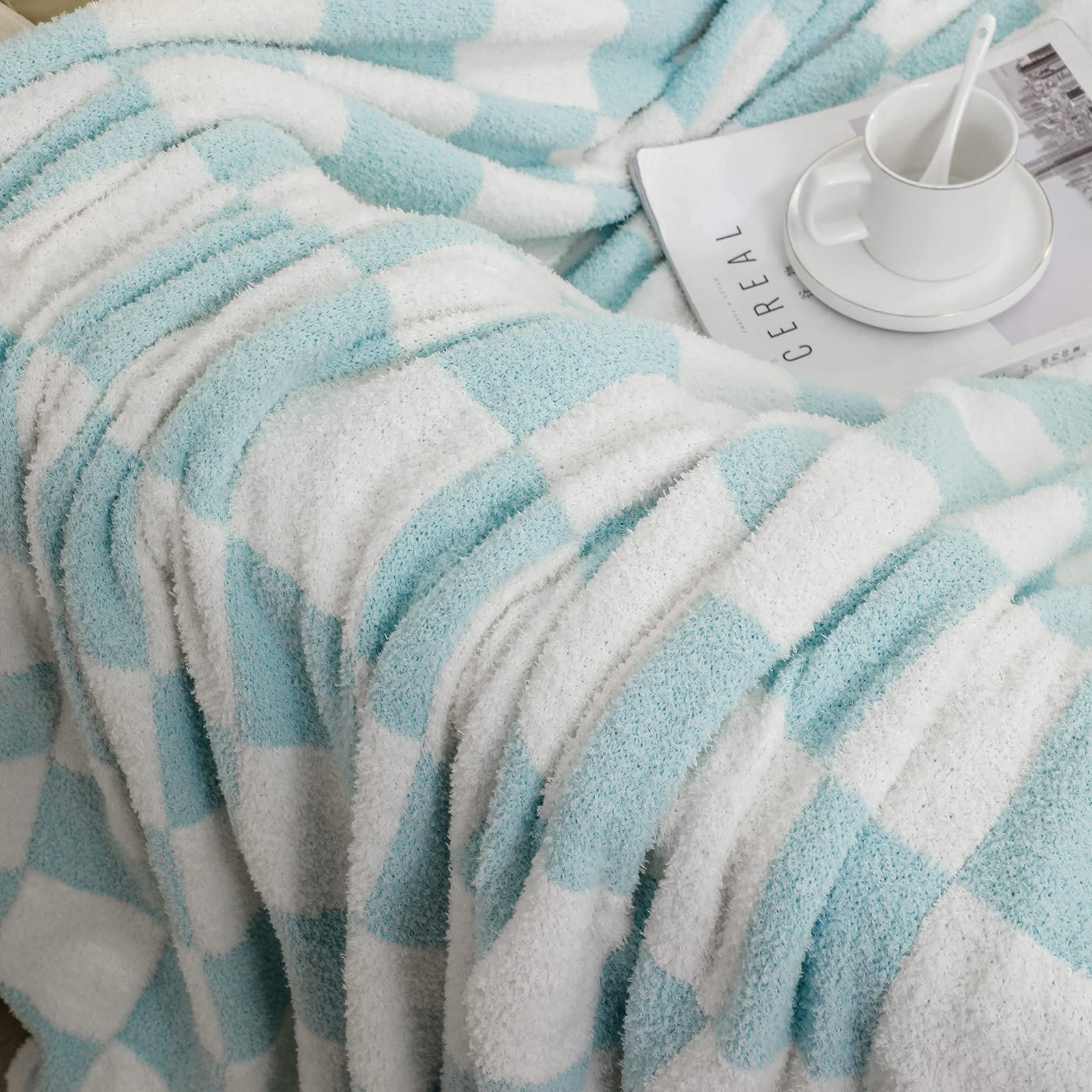bearberry Fuzzy Checkerboard Grid Throw Blanket Soft Cozy Warm Microfiber All Season Blanket Decor for Couch Sofa Bed Travel Home (Avocado Green, 50''x60'')