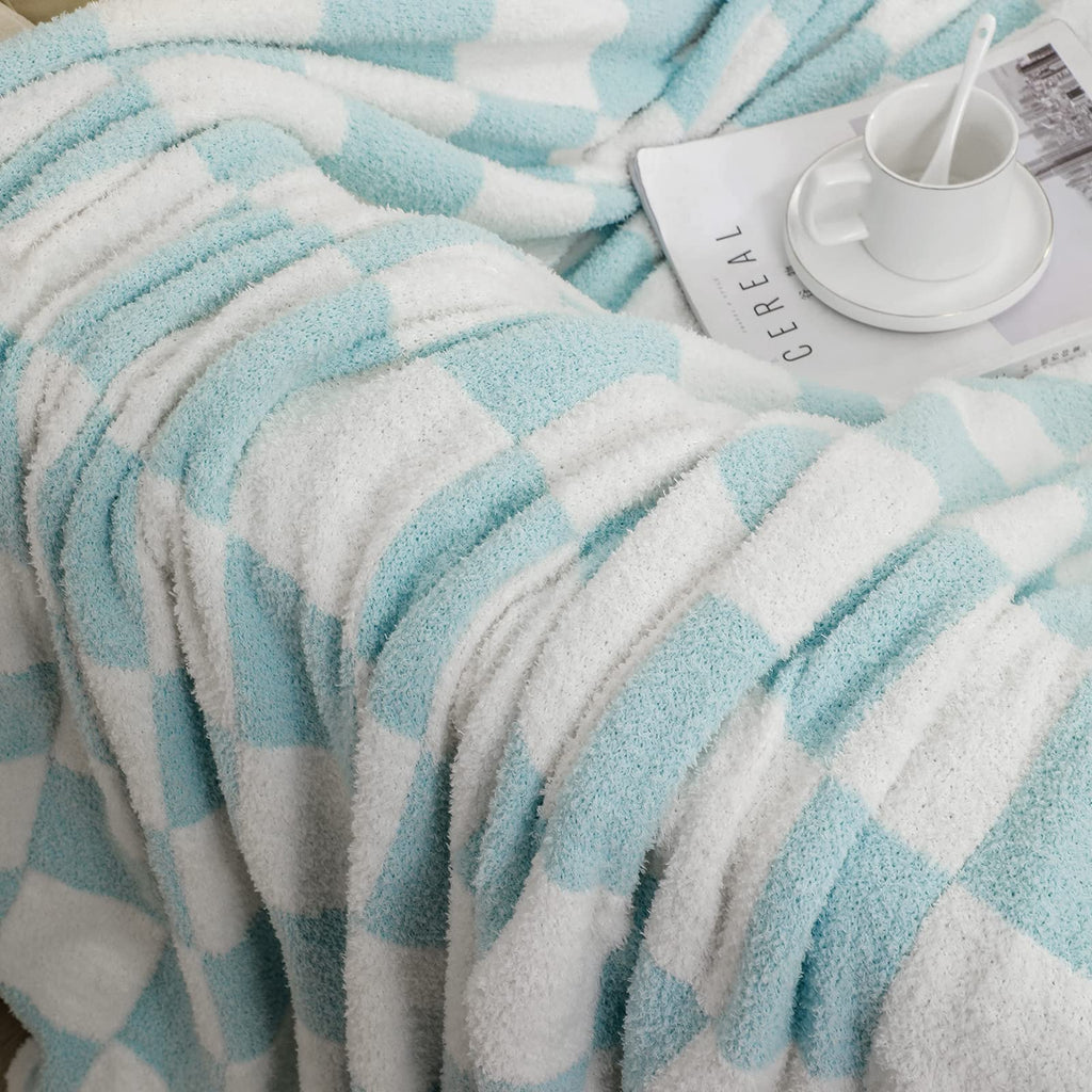 bearberry Fuzzy Checkerboard Grid Throw Blanket Soft Cozy Warm Microfiber All Season Blanket Decor for Couch Sofa Bed Travel Home (Avocado Green, 50''x60'')