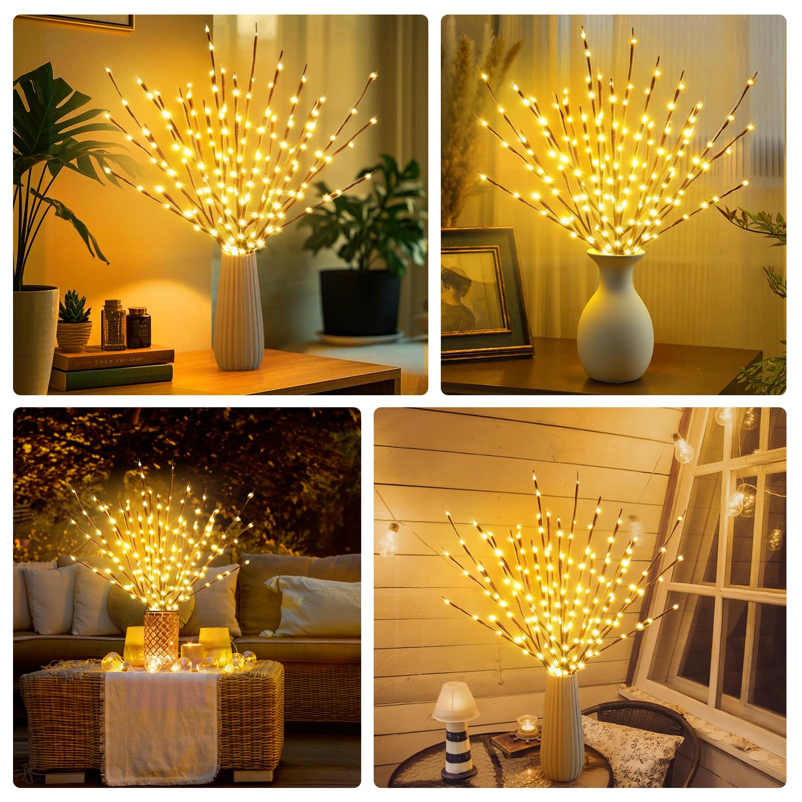 DK177 2 Pack Led Branch Light Battery Operated Lighted Branch Vase Filler Willow Tree Artificial Little Twig Power Brown 30 Inch 20 LED for Home Outdoor Indoor Romantic Decoration, White Light