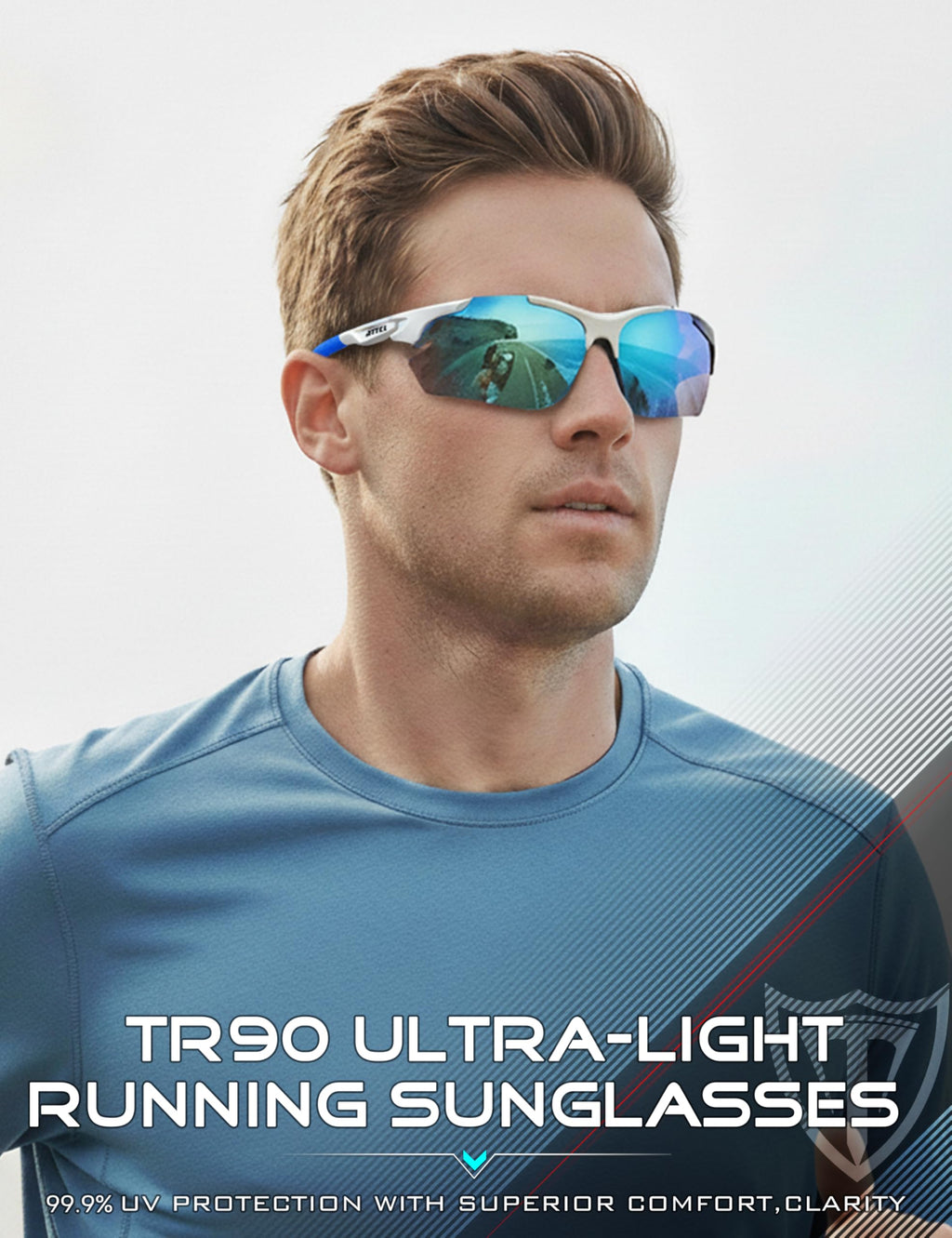 ATTCL 22g Polarized Sunglasses Men Sports: Secure Fit Wrap Around TR90 Frame Ultra-Light UV Protection for Running Fishing