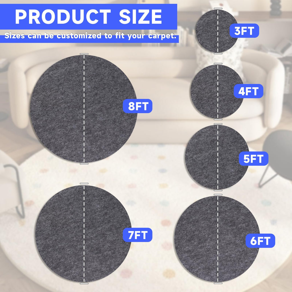 Non-Slip Rug Pads,Round 3 Ft Waterproof Extra Large Area Rugs Non Skid Rug Pad for All Floors and Finishes Durable Hardwood Floor Protective Felt Keeps Rugs in Place, Safe and Secure