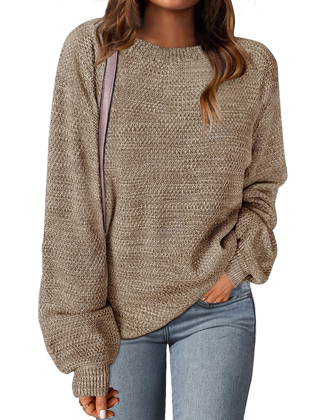 MEROKEETY Sweaters for Women Fall Winter 2026 Oversized Pullover Spring Crew Neck Long Sleeve Heathered Knit Tops