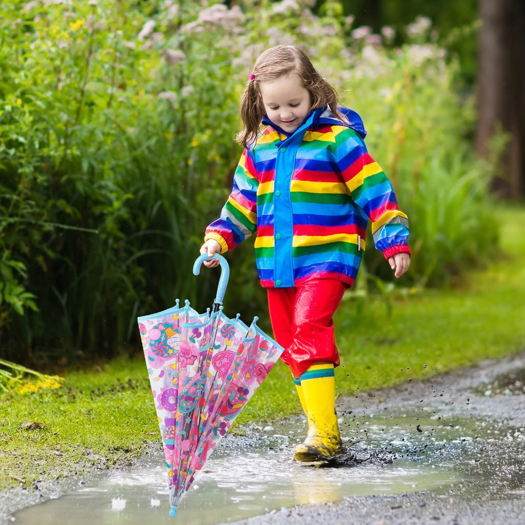 decalsweet Kids Umbrella Clear Bubble Umbrellas for Rain,Transparent Dome Safety Windproof Umbrella with Easy-Grip Hook Handle for Toddler Girls and Boys