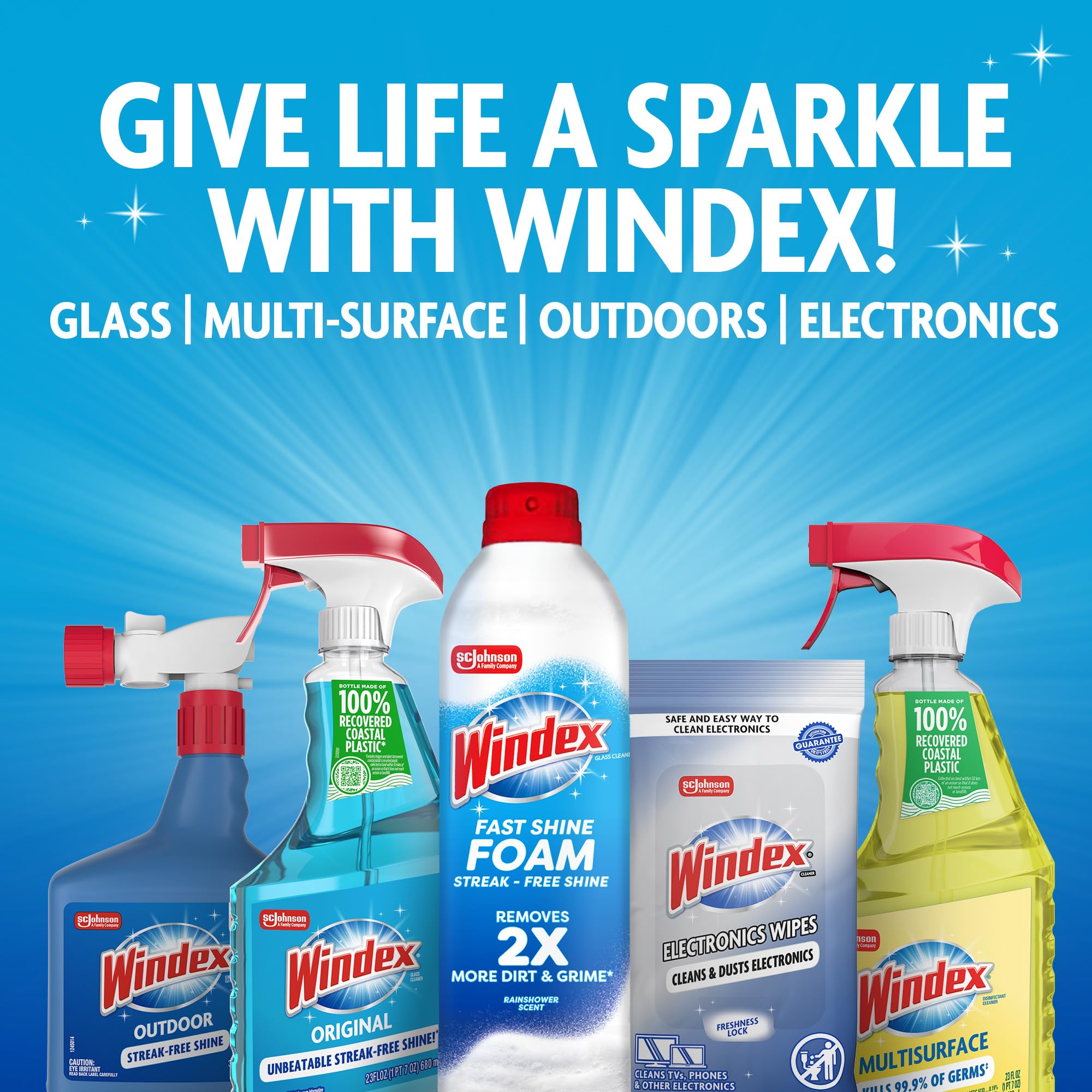 Windex Wipes Glass Cleaning Ammonia Free, Pre-Moistened Wipes for Cleaning All Glass Surfaces, Crystal Rain Fresh Scent, 25 Count