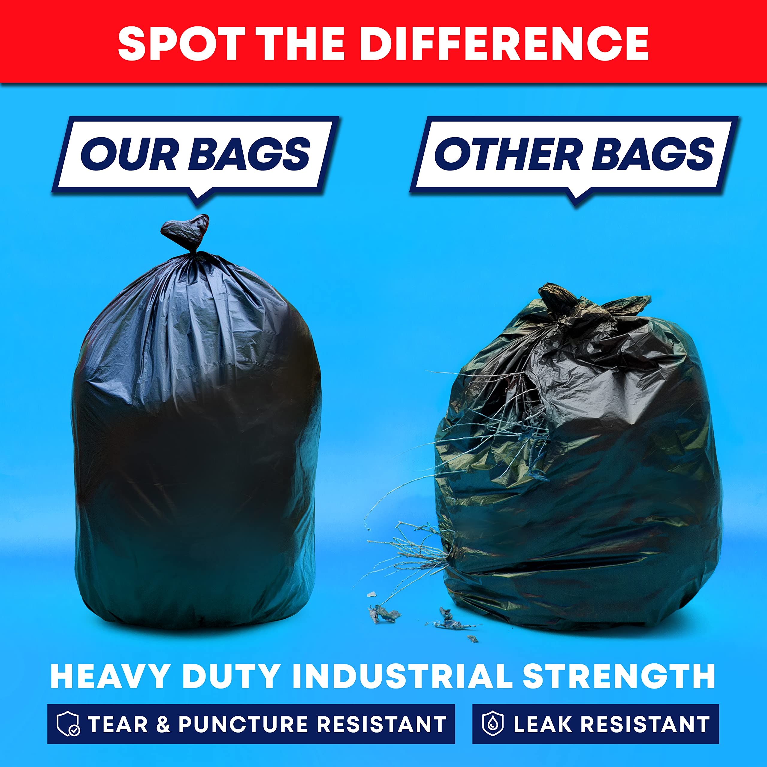 Tasker 44-45 Gallon Trash Bags Heavy Duty, (Value 100 Bags w/Ties) Extra Large Black Trash Bags - 39 Gallon - 40 Gallon - 42 Gallon - 45 Gallon - Large Black Garbage Bags Heavy Duty