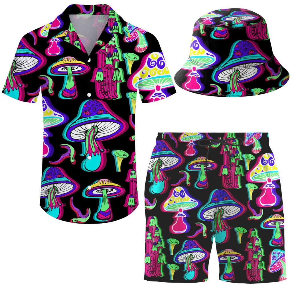 Men's 2 Piece Tracksuit Hawaiian Shirt Shorts Button Down Shirt and Shorts Sets with Bucket Hats