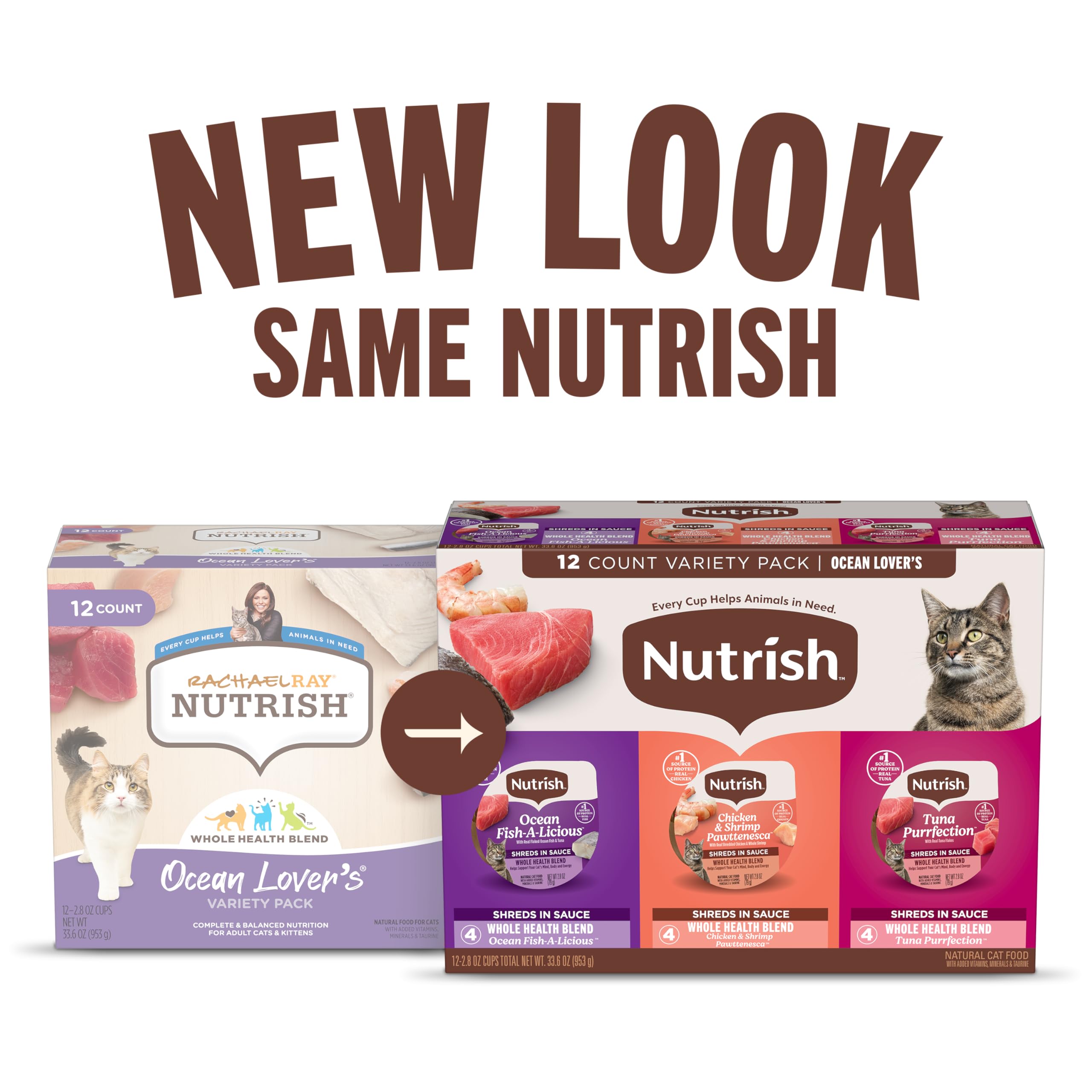 Nutrish Grain Free Wet Cat Food Ocean Fish-A-Licious Whole Health Blend with Real Flaked Ocean Fish & Tuna in Sauce, 2.8 oz. Cup (Rachael Ray) (Pack of 12)