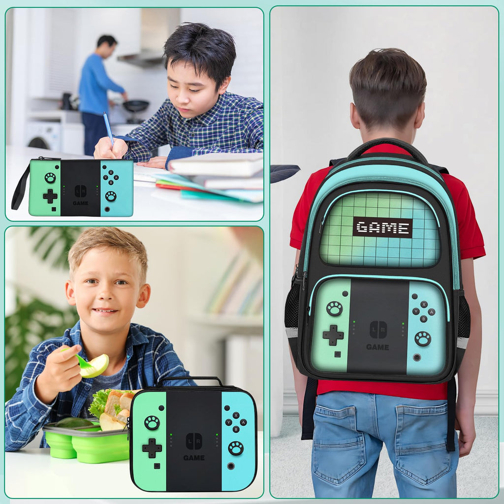 Kids Backpack For Boys，Gamer Boys Backpack For Children Teens Elementary Middle School, 17″ Students Bookbag