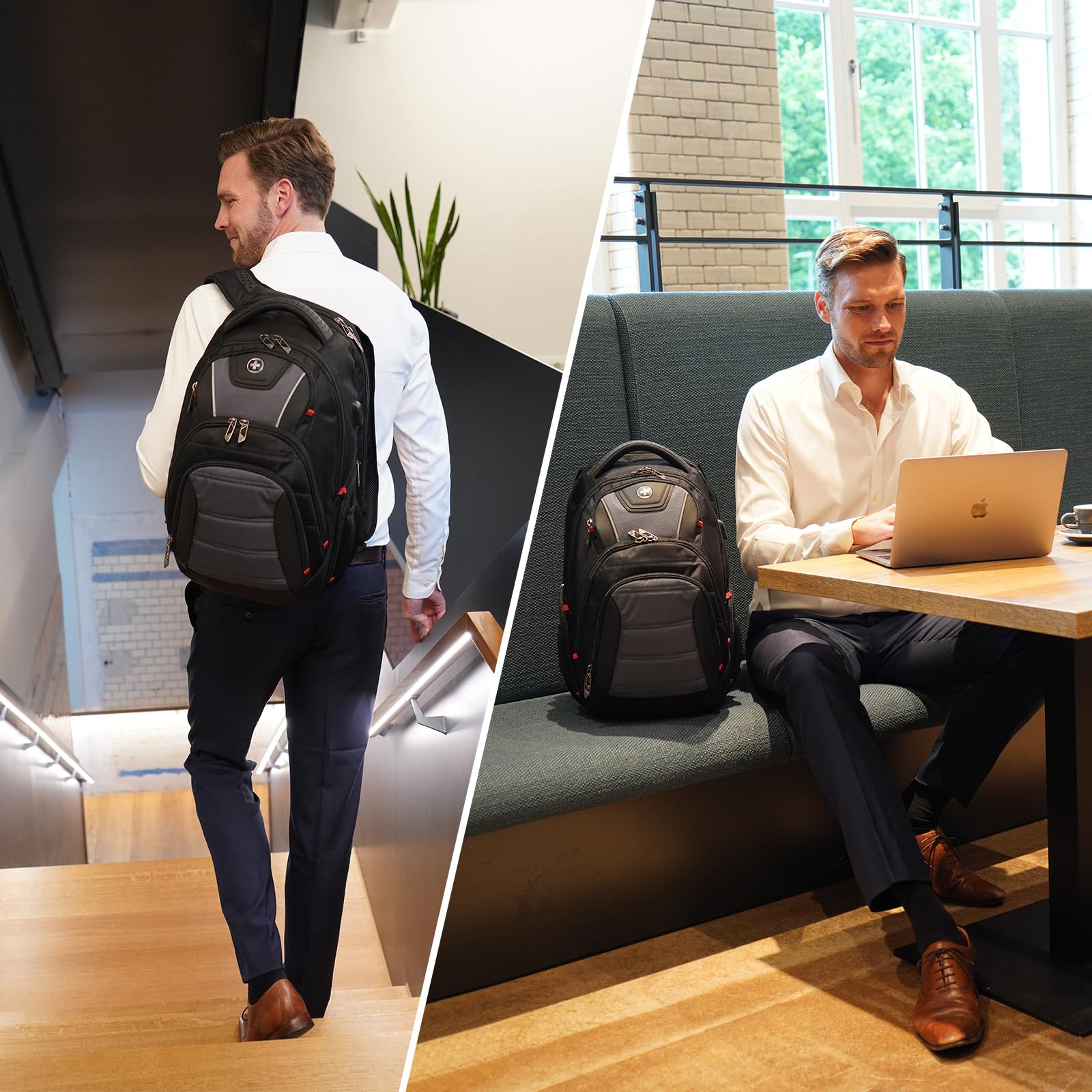 Swissdigital Design Travel Backpack for Women or Men, TSA Friendly USB Charging RFID Protection Business Carry on Bag Fits 15.6" Laptop Backpack Black | J14-BR