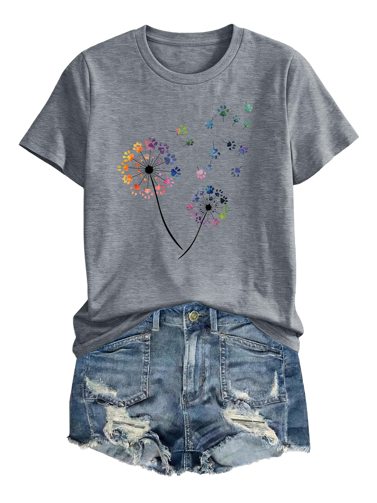 Anbech Womens Dandelion Graphic T-Shirts Teen Girls Cute Sunflower Print Casual Tee Tops