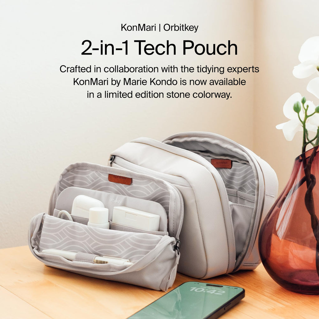 Orbitkey 2-in-1 Tech Accessory Pouch with Detachable Slim Sleeve – Travel Electronics Organizer for Cables, Chargers, Earbuds, Power Bank – Compact Gadget Bag & Portable Tech Storage Case (Black)