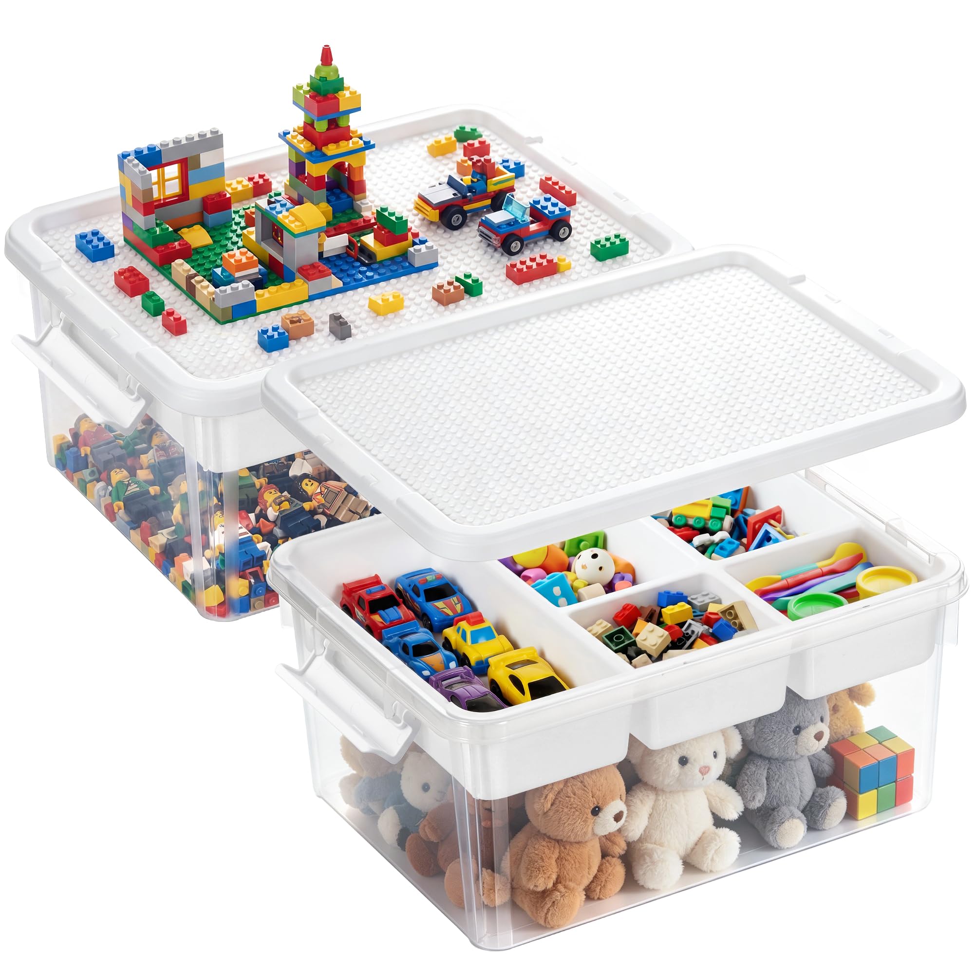 Citylife 17 QT Plastic Storage Box with Building Baseplate Lid and Removable Tray Craft Organizers and Storage Clear Storage Container for Organizing Bead, Tool, Sewing