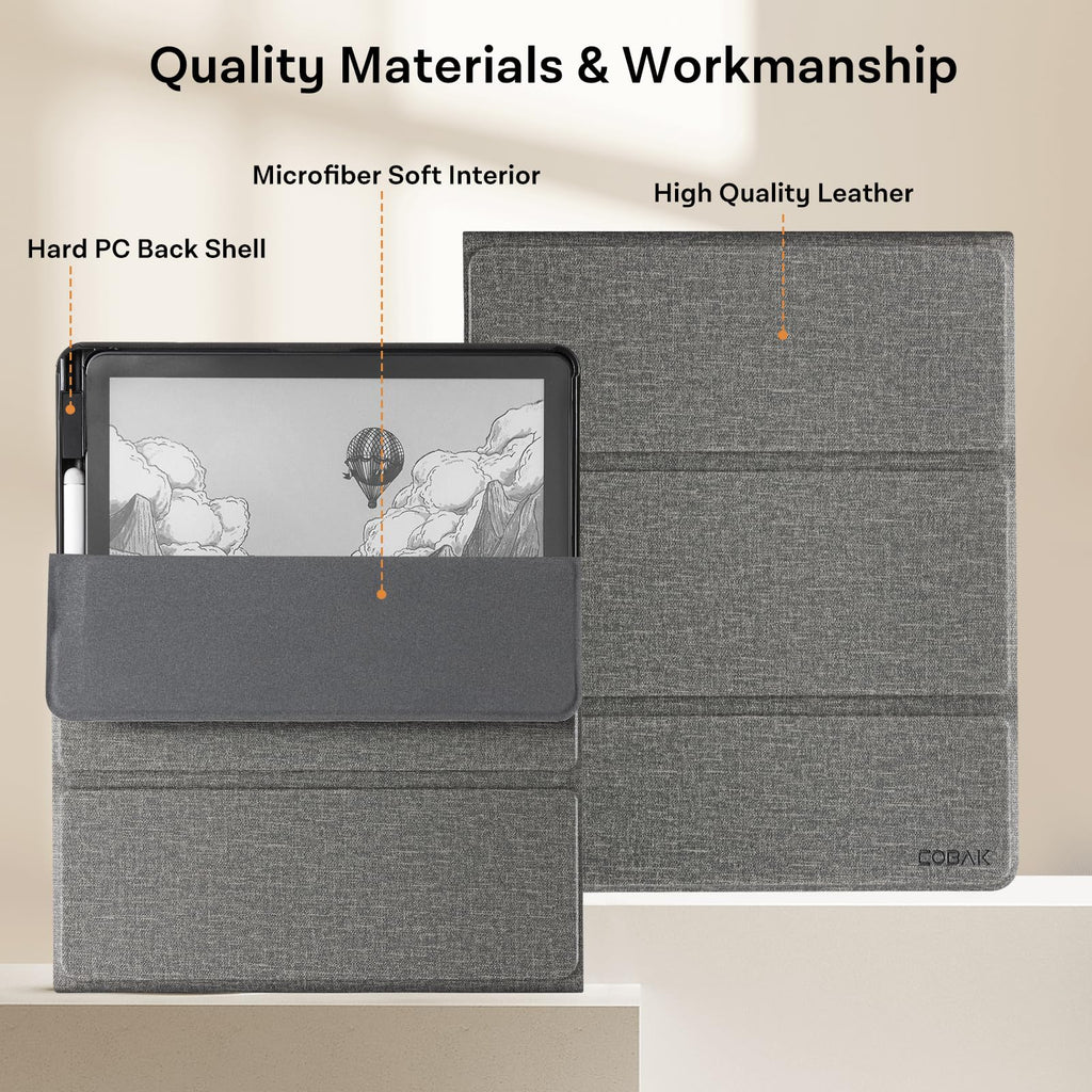CoBak Stand Case for Kindle Scribe - Premium Folio Leather Cover with Pen Holder, Auto Sleep/Wake - Compatible with 10.2 Inch Kindle Scribe (2022/2024 Release)