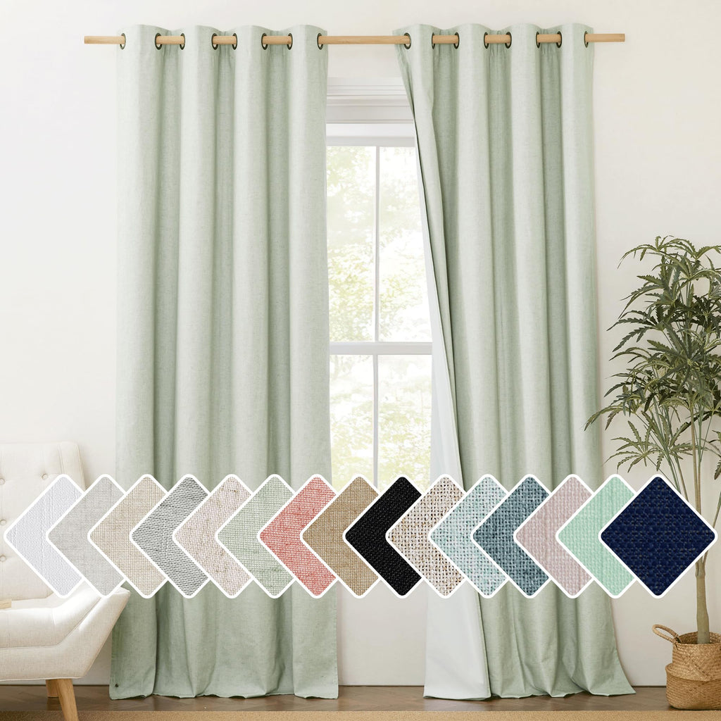 NICETOWN Linen Blackout Curtains for Kitchen, Beige, 2 Panels, 34" Wide x 48" Long, Short Kitchen Burlap Linen 100% Blackout Drape Panels for Night Shift, Great Job for Blocking Light
