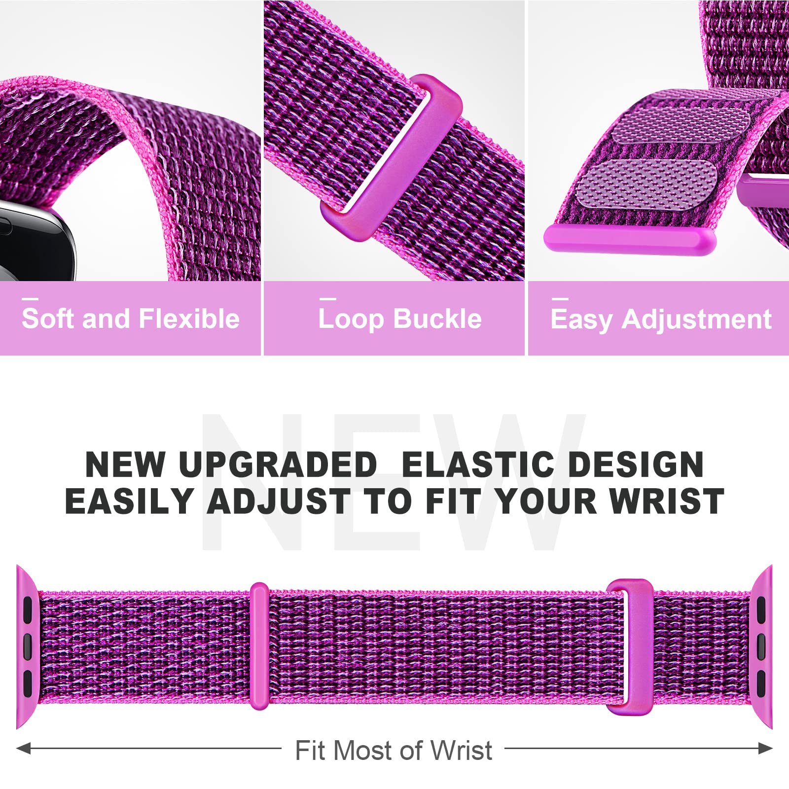 Nylon Sport Band Compatible with Apple Watch Band 38mm 40mm 41mm 42mm 44mm 45mm 46mm 49mm, Adjustable Breathable Women Men Braided Strap Loop for iWatch Series 11/10/9/8/7/6/5/SE Ultra 3/2/1