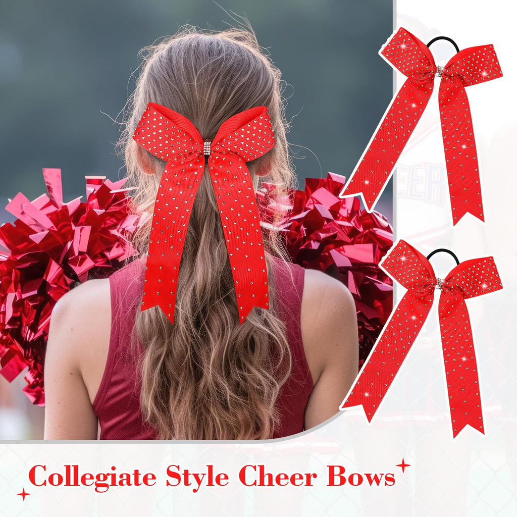 DEEKA 12 Count Collegiate Style Cheer Bows, Forest Green with Rhinestones, Handmade Bows for Girls Teens Cheerleader Sports