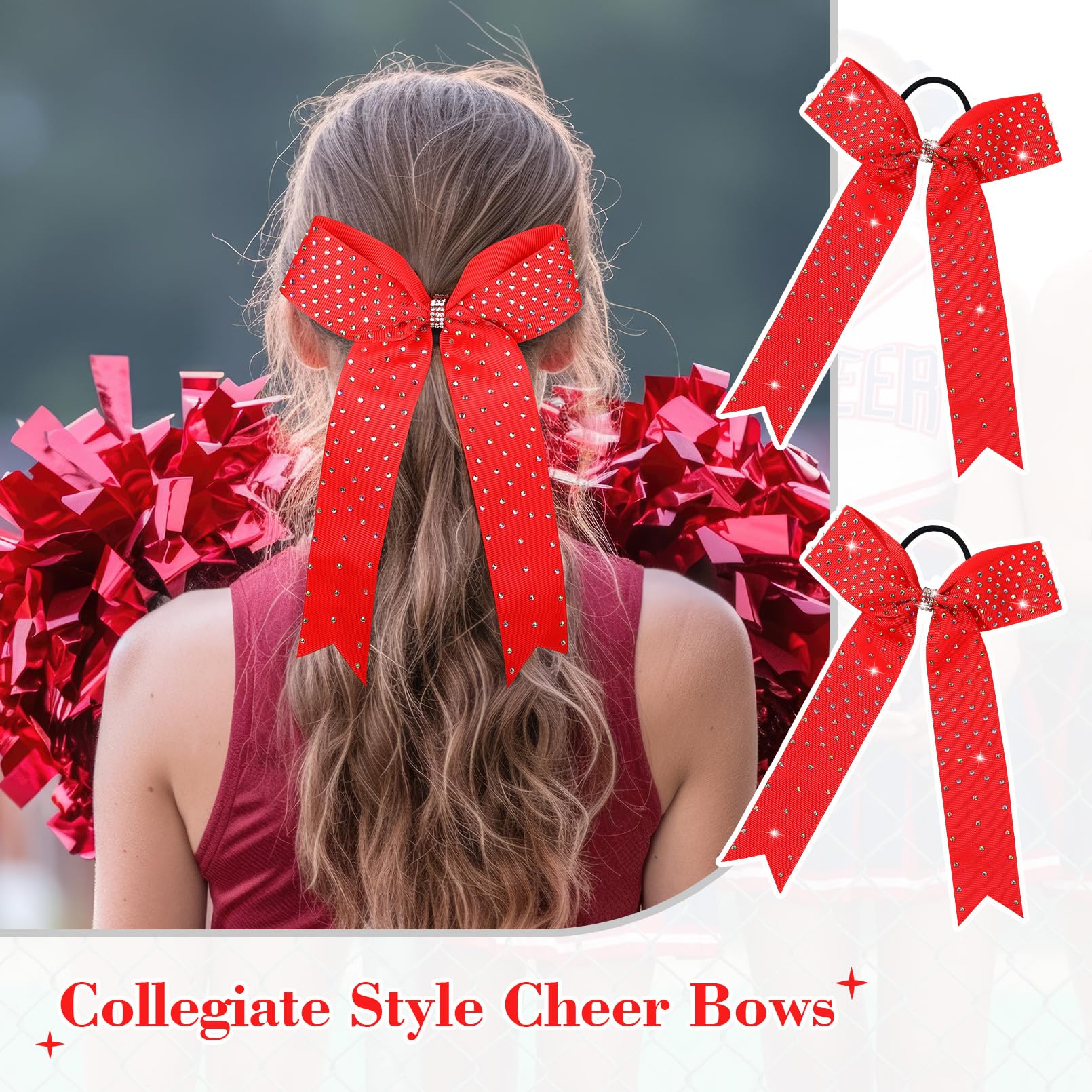 DEEKA 12 Count Collegiate Style Cheer Bows, Forest Green with Rhinestones, Handmade Bows for Girls Teens Cheerleader Sports
