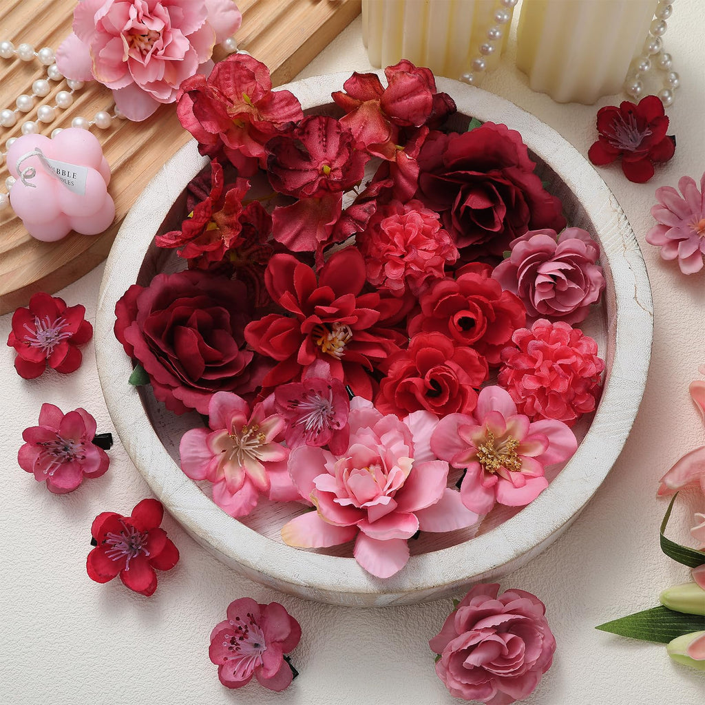 BBTO Flower Hair Clip Rose Hair Clips Barrettes for Women Flower Accessories Boho Bride Claw Clip Hairpin Brooch Pin Headpiece for Wedding(Beige Orange Series,21 Pcs)