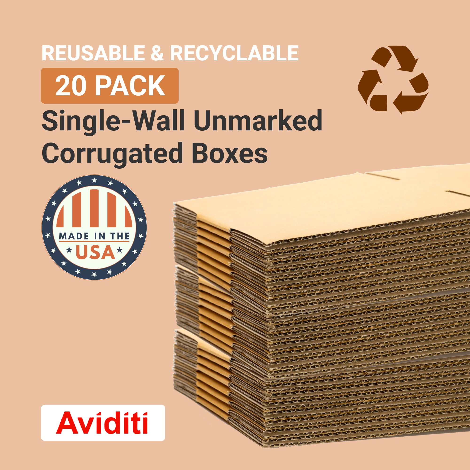 BOX USA 10103 Flat Corrugated Cardboard Box 10" L x 10" W x 3" H, Kraft, For Shipping, Packing and Moving (Pack of 25)