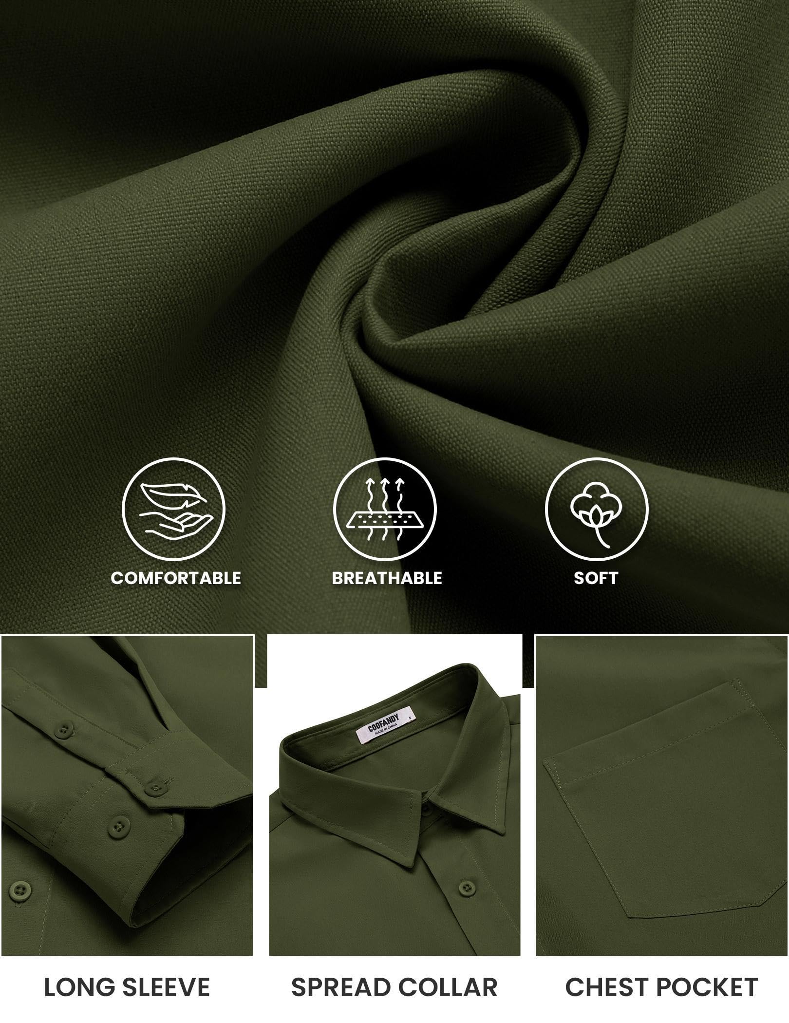 COOFANDY Mens Long Sleeve Button Down Shirts Casual Untucked Shirts for Men Dress Shirts Beach Wedding Shirts