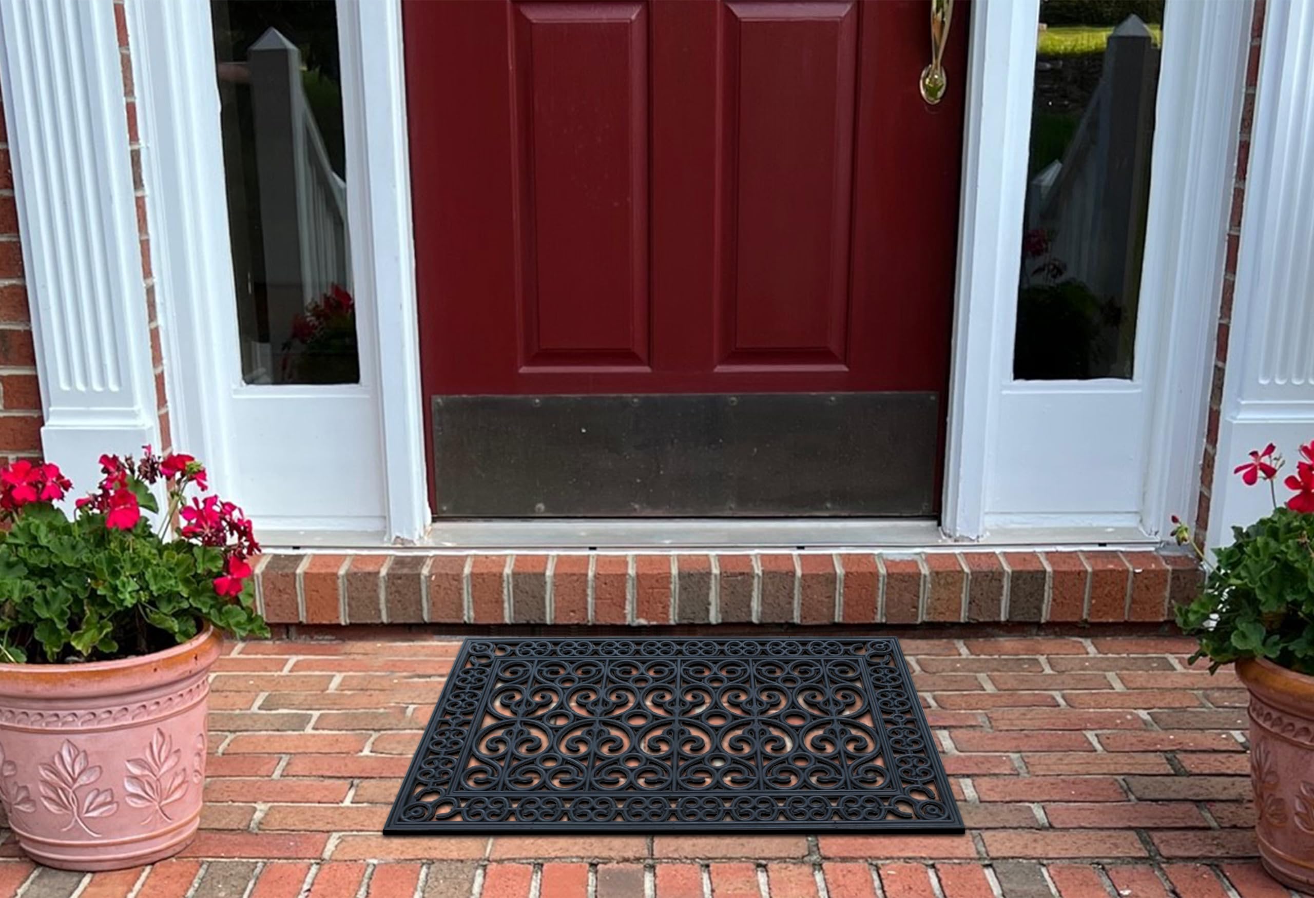 A1 Home Collections 19-LB Heavy Duty Rubber Doormat 24"×57" - Won't Blow Away | Outside Front Door Mat, Mud Dirt Scraper, Non-Slip Drainage Mat for Entryway Patio Garage, All-Weather, 100% Rubber Mats