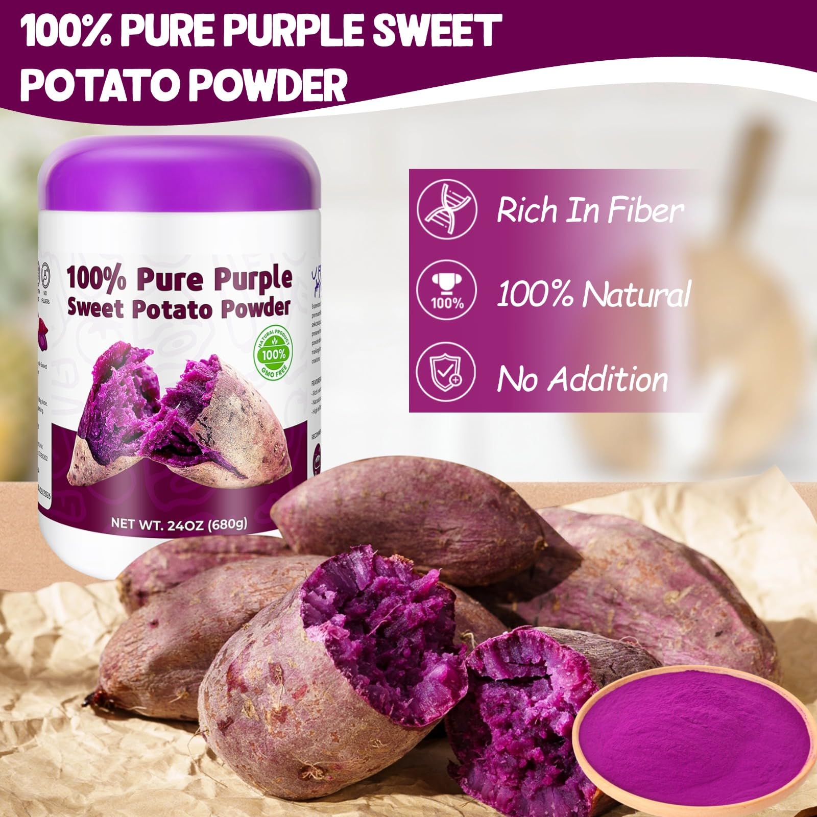 Purple Sweet Potato Powder 11.5oz (326g) - Natural Food Coloring for Baking, Drinks & Smoothies｜Ube/Purple Yam Alternative, Non-GMO, Gluten-Free, Resealable Pack