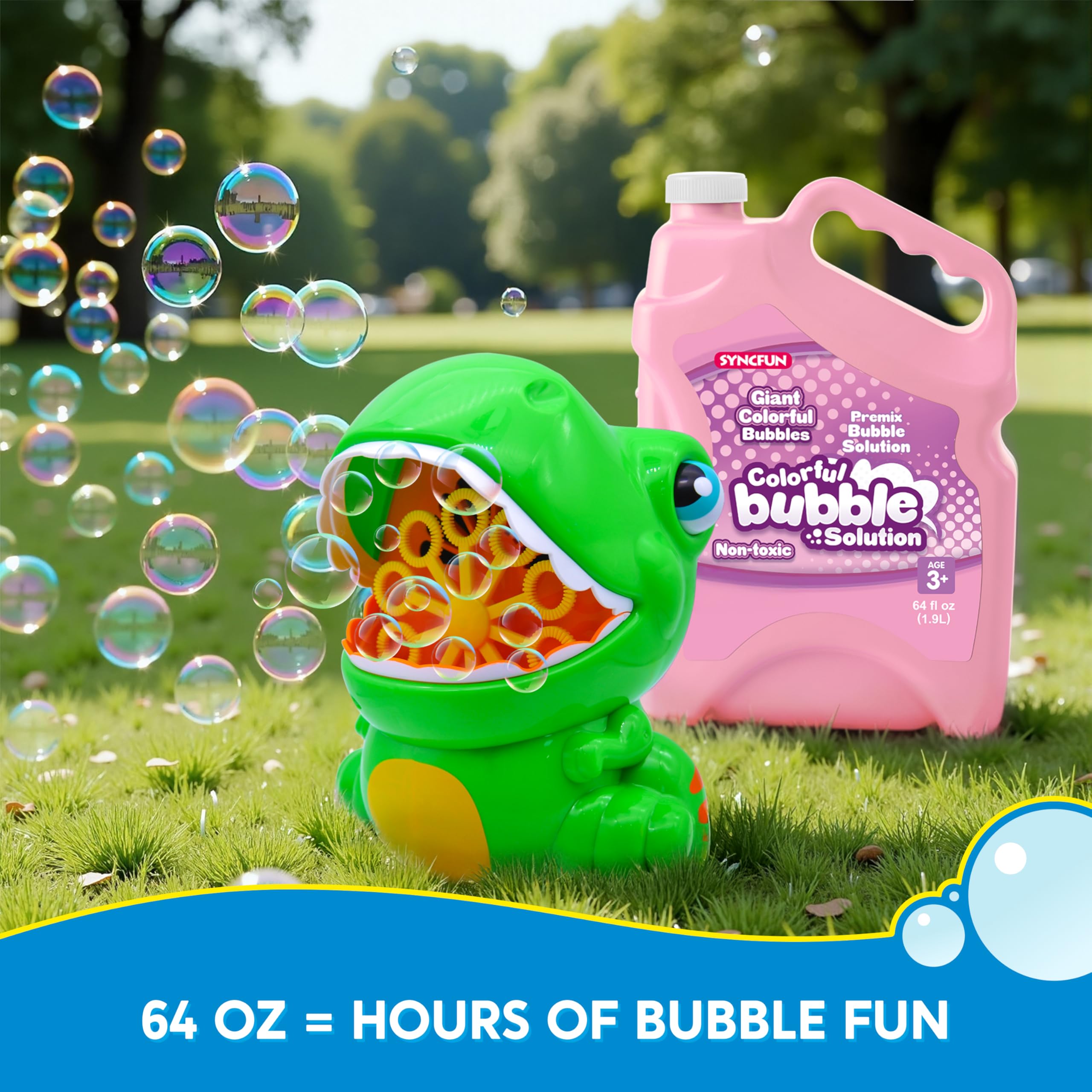 SYNCFUN 64 oz Premixed Bubble Solution, 1.9L Giant Pre-Mix Refill Solution for Bubble Machine, Bubbles for Kids, Wands, Blower, Easter, Outdoors Activity,No Mixing or Measuring