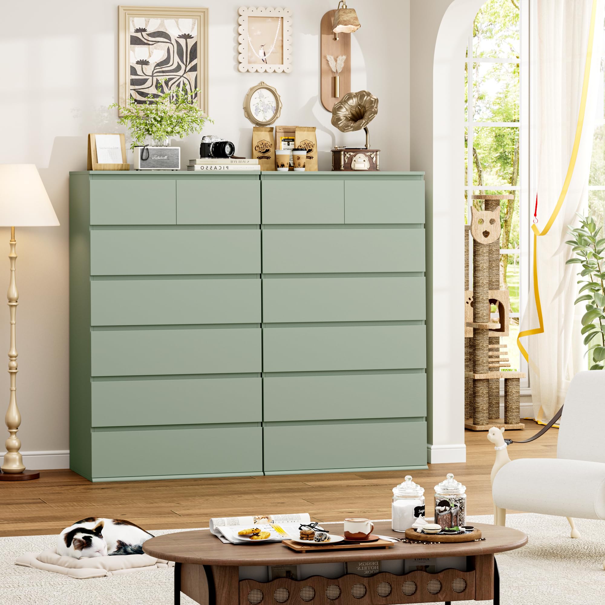 FOTOSOK 7 Drawer Dresser, Black Dresser Tall Dresser, 23.6W x 15.7D x 46.7H in Black Chest of Drawers with Large Storage Space for Home