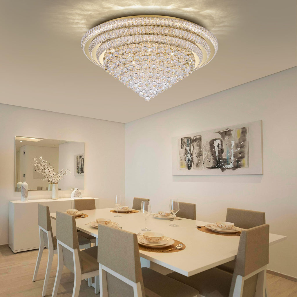 COCOSTAR 20" Gold Crystal Chandeliers, Flush Mount Chandelier LED Ceiling Light, Modern Crystal Raindrop Chandeliers for Dining Room, Living Room, Bedroom