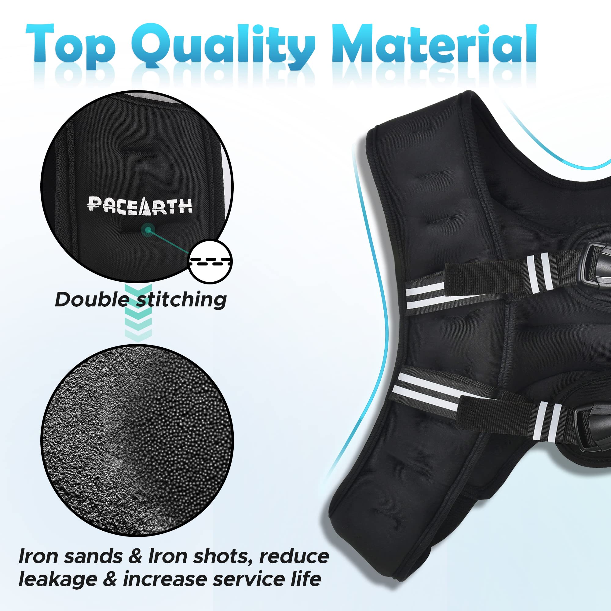 PACEARTH Weighted Vest,6lb/8lb/10lb/12lb/16lb/20lb/25lb/30lb Weight Vest with Reflective Stripe, Body Weight Vests for Women, Men, Weight Loss Workout, Strength Training, Running, Walking, Jogging