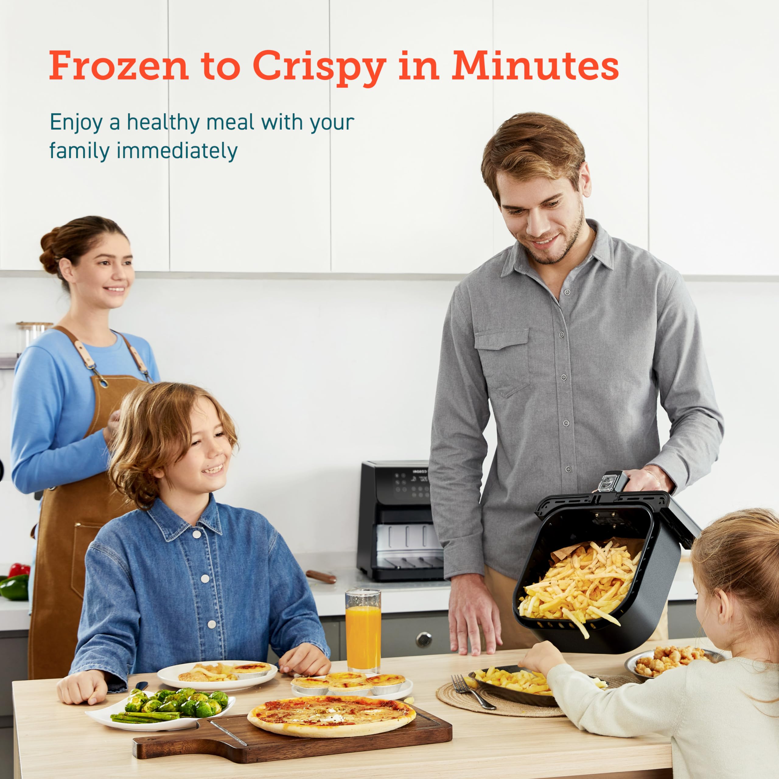 Cosori 12-in-1 Air Fryer 5.8QT, Toast, Bake, Nutrition Facts for 100+ In-App Recipes, AdaptIQ Tech Fast Cook, for Main & Side Dishes, Snacks, Leftovers, Detachable Square Basket, Dishwasher Safe
