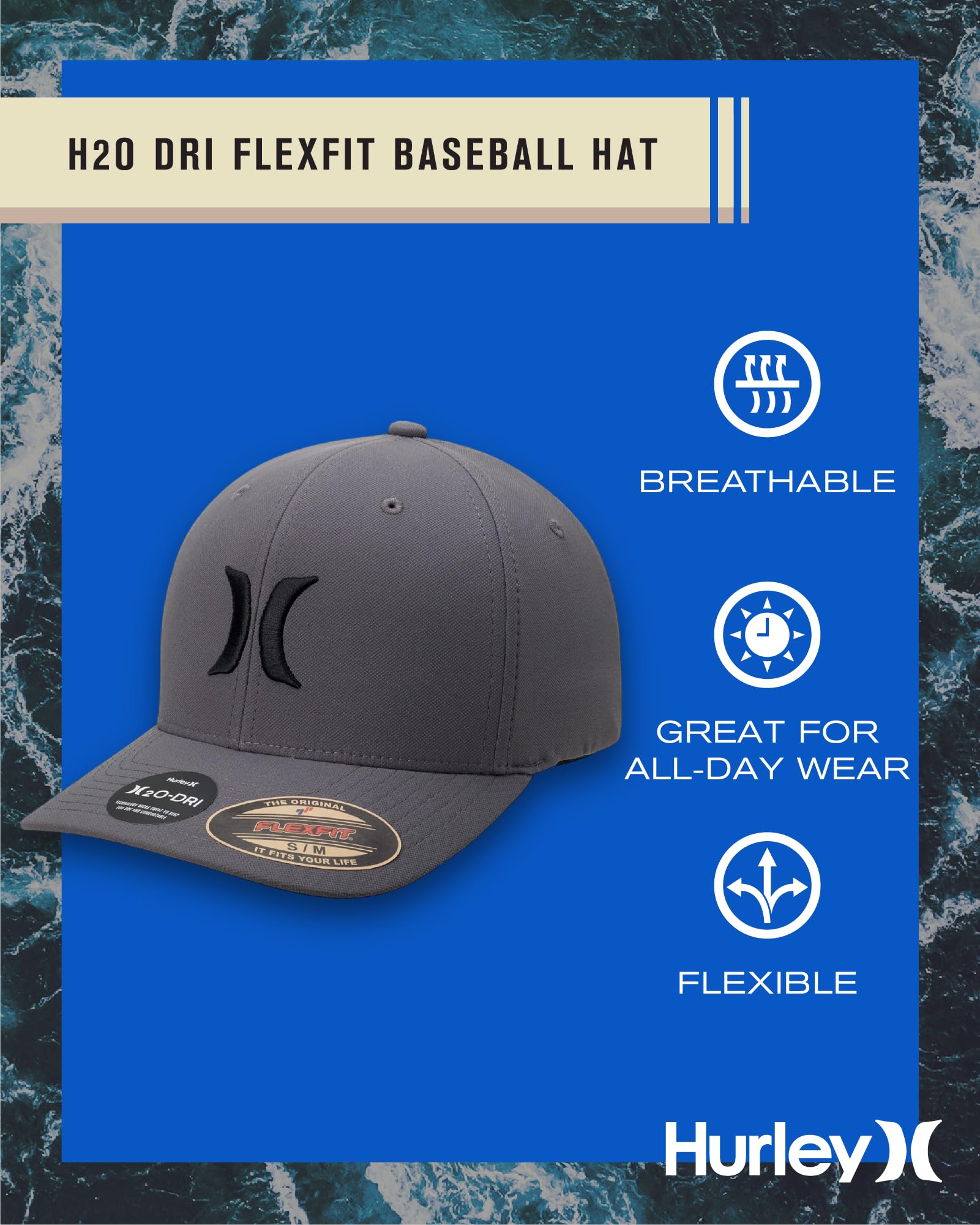 Hurley Men's Caps - One & Only Flexfit Baseball Cap - Fitted Hats for Men (S-XL)