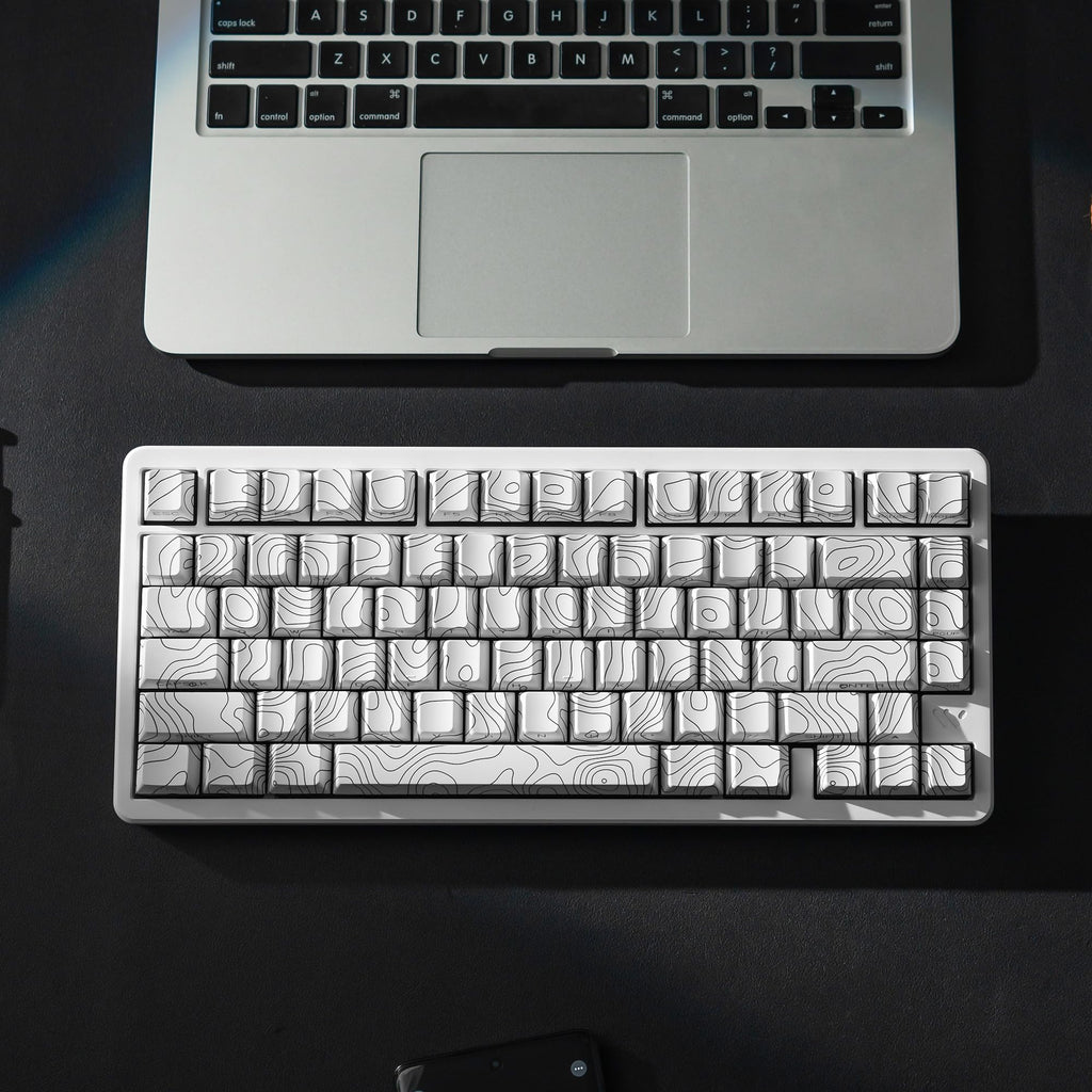 dagaladoo Black Topographic keycaps Double Shot PBT keycaps Shine Through Keyboard Keys Side Printed Key caps Cherry Profile Custom keycap Set for100%, 75%, 65%, 60% US Layout Mechanical Keyboard