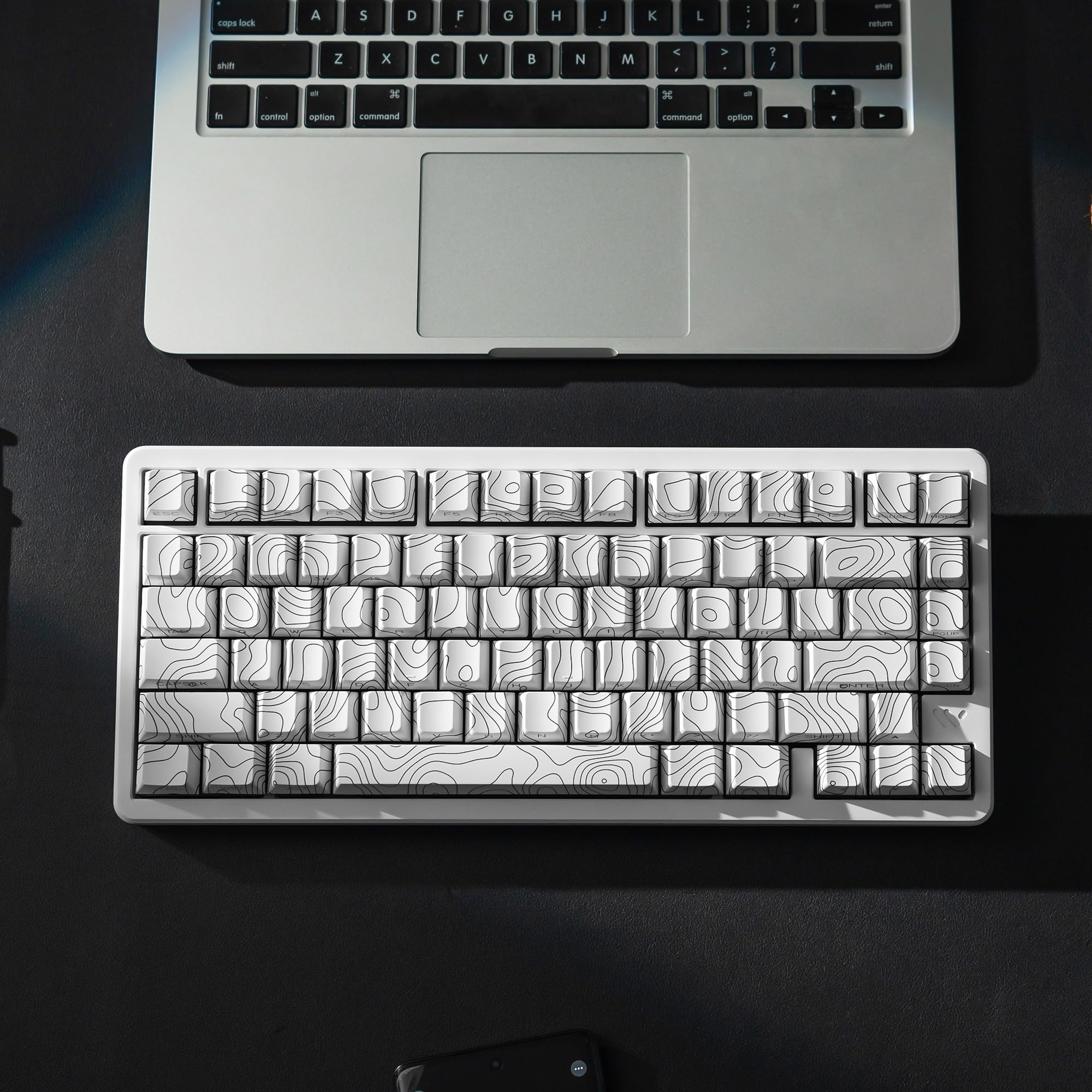 dagaladoo Black Topographic keycaps Double Shot PBT keycaps Shine Through Keyboard Keys Side Printed Key caps Cherry Profile Custom keycap Set for100%, 75%, 65%, 60% US Layout Mechanical Keyboard