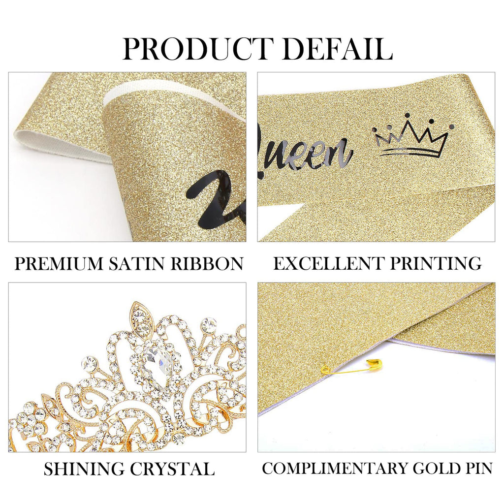 COCIDE Birthday Silver Tiara and Crowns Kit - Silver Tiara, Crown, Sash, Rhinestone Headband, Glitter Sash for Women & Girls Birthday Party Decorations