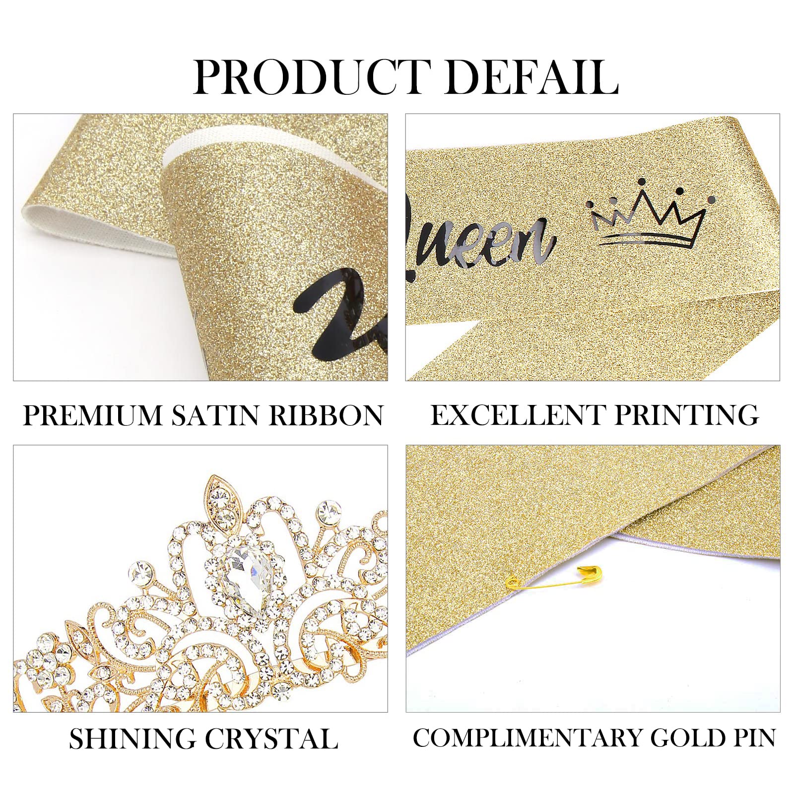 COCIDE Birthday Silver Tiara and Crowns Kit - Silver Tiara, Crown, Sash, Rhinestone Headband, Glitter Sash for Women & Girls Birthday Party Decorations