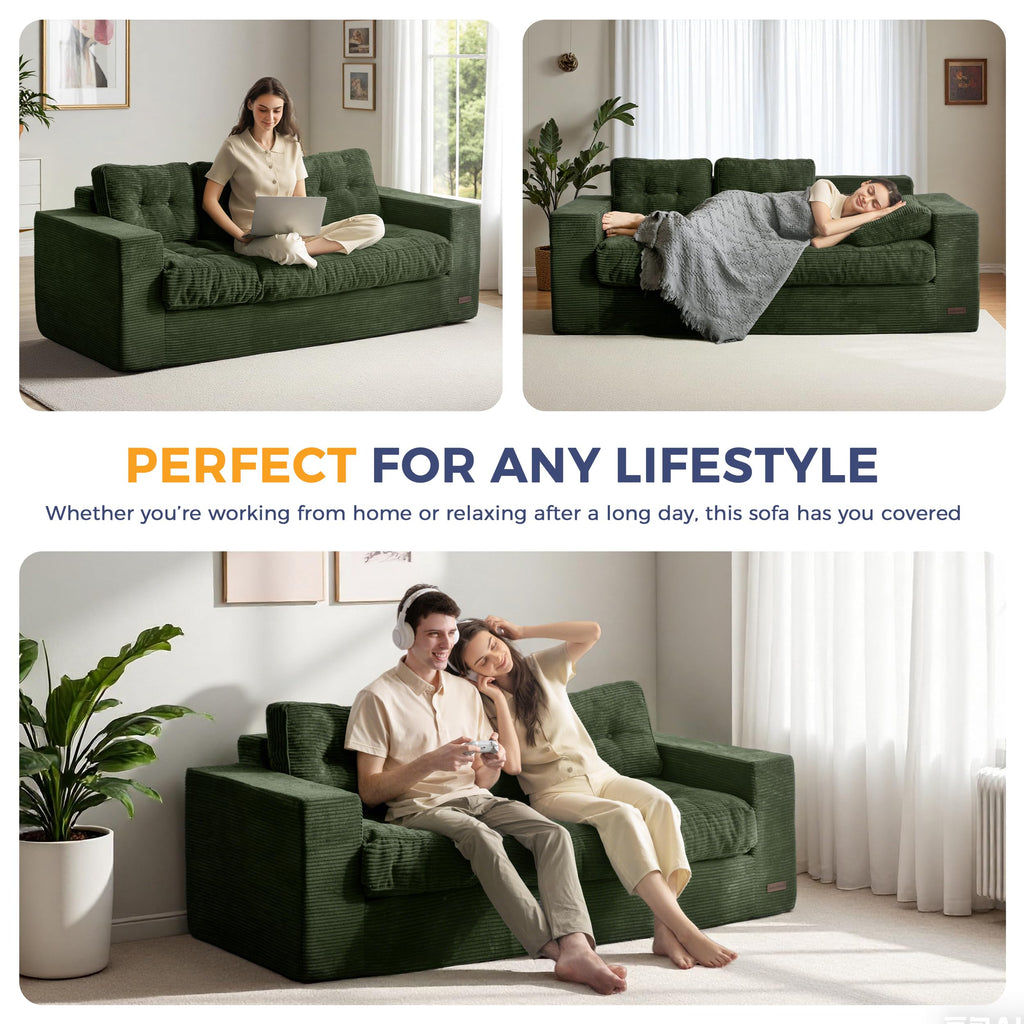 MAXYOYO 3 Seater Sofa Couch for Living Room, Tufted Boneless Couch Sofa Couch, Comfy Bubbled Bean Bag Chair for Apartment, No Assembly Needed, Beige
