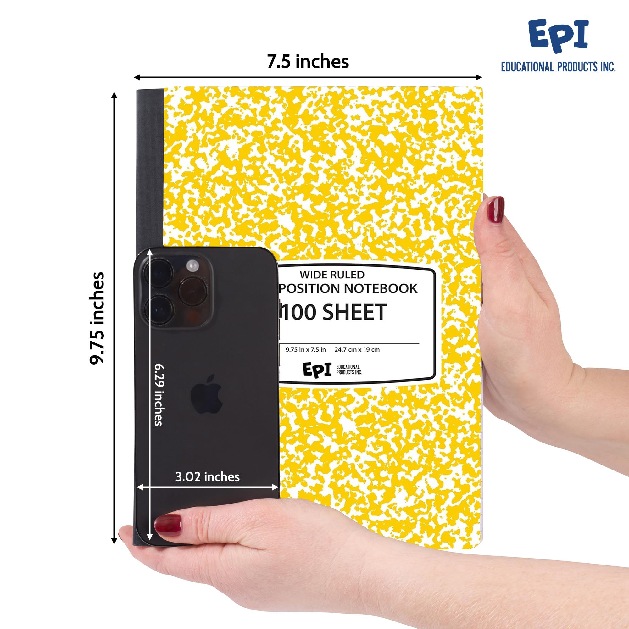 3 Pack - EPI Marble Hardcover Wide Ruled Composition Notebook | 200 Pages (100 Sheets), 9.75 x 7.5 in, Sturdy Sewn Binding | School, Office, Journaling, Notes