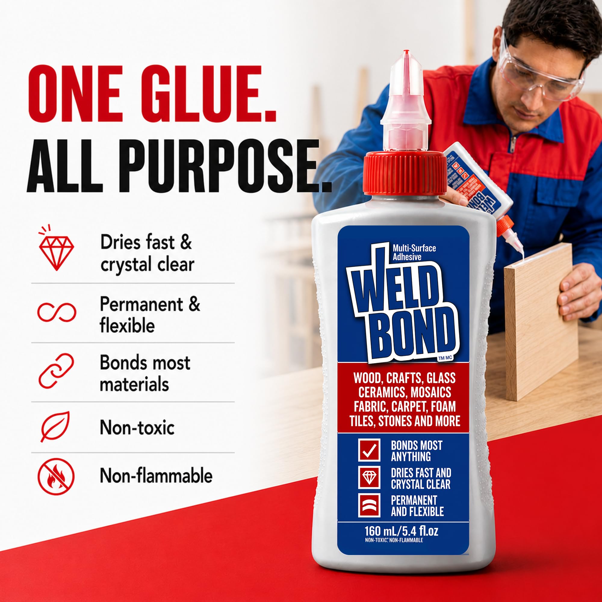 Weldbond Multi-Surface Strong Glue – Fast Drying Glue for Wood, Tile, Ceramic, Pottery, Glass & More – Heavy Duty Adhesive for Mosaic, Crafts, Wood Working & Repairs – 5.4oz (160ml), 1 Pack