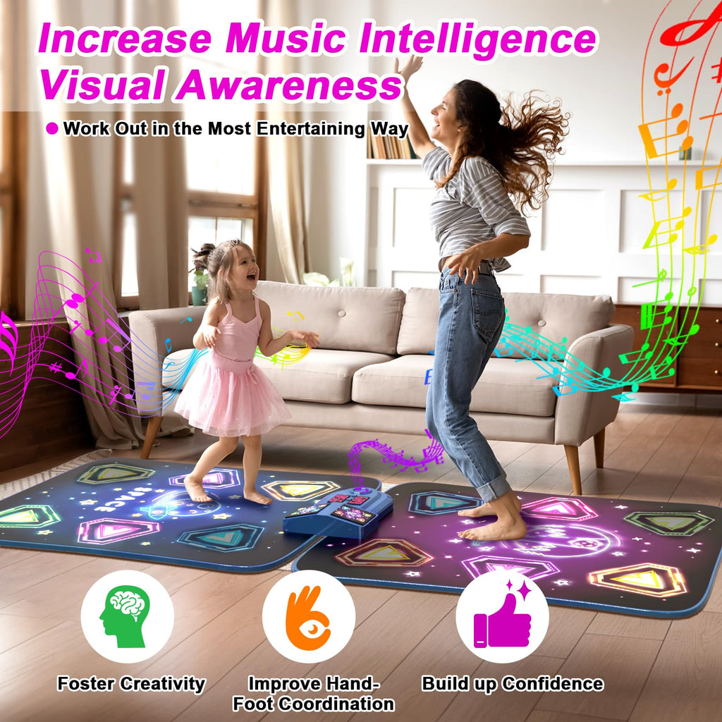 Dance Mat Toys for 3-12 Year Old Girls Boy, 2 Players Dance Mat with Light-up 12 Buttons & 5 Games Mode,Kids Dance Game Toy for Girl, Xmas Birthday Gifts for 3 4 5 6 7 8 9 10+ Year Old Girls Boys