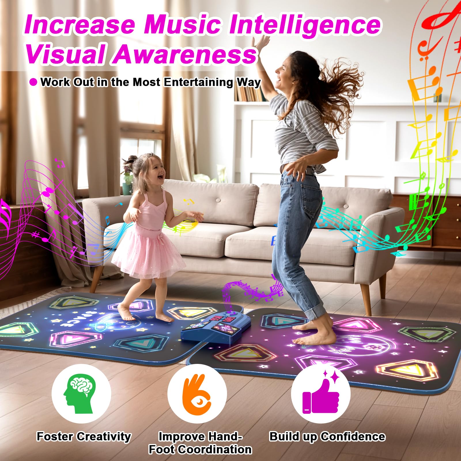 Dance Mat Toys for 3-12 Year Old Girls Boy, 2 Players Dance Mat with Light-up 12 Buttons & 5 Games Mode,Kids Dance Game Toy for Girl, Xmas Birthday Gifts for 3 4 5 6 7 8 9 10+ Year Old Girls Boys