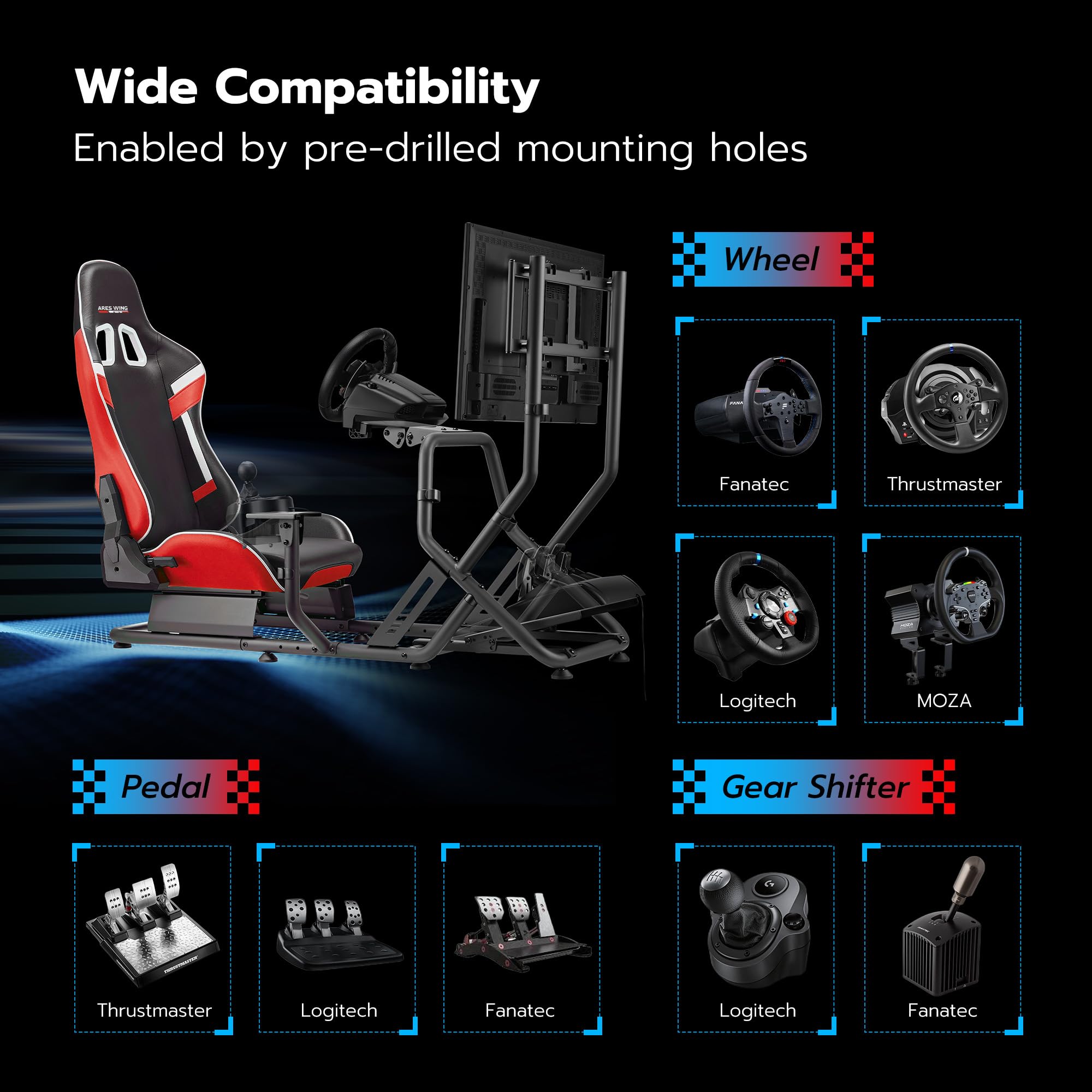ARES WING Sim Racing Cockpit, Racing Wheel Stand with Seat, Formula and GT Racing Simulator Cockpit Compatible with Fanatec, Thrustmaster, Logitech, Moza Racing Games on PS5, PS4, Xbox and PC