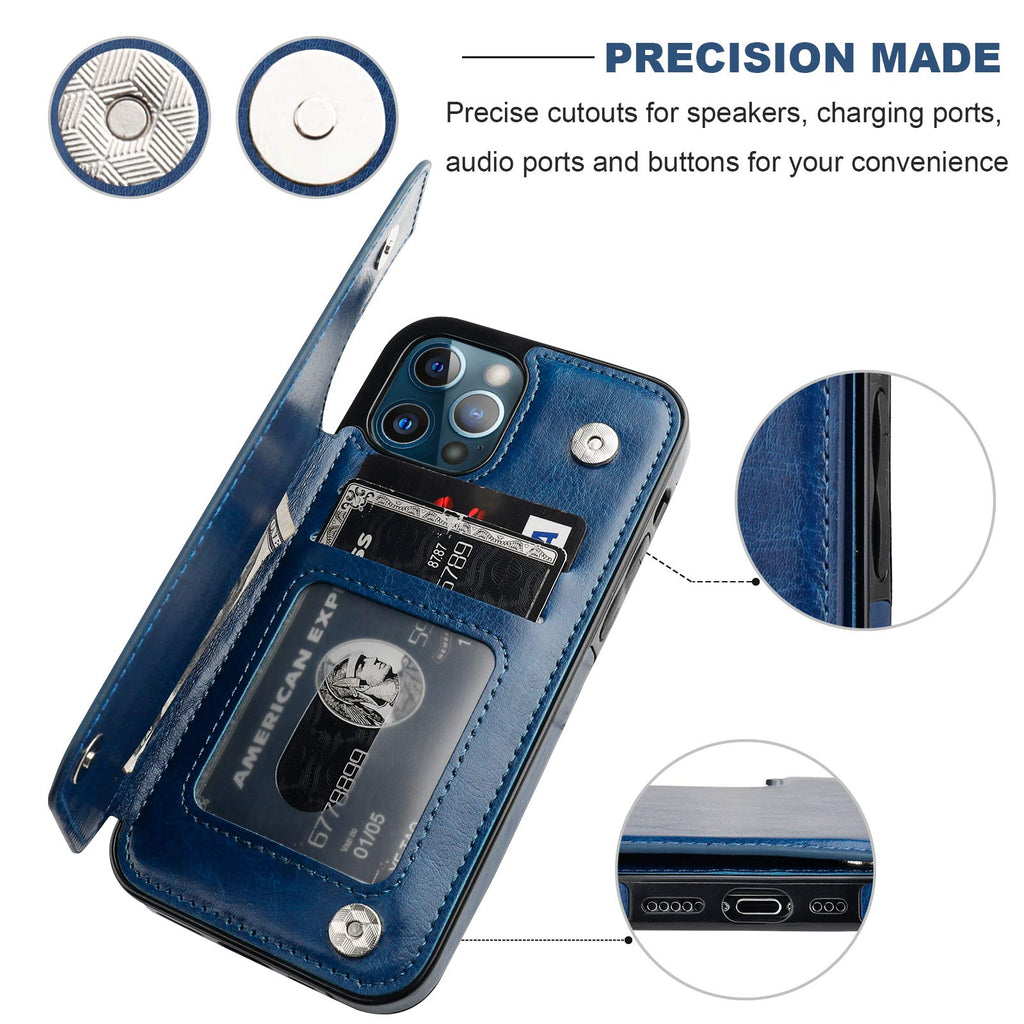ONETOP Compatible with iPhone 12 Compatible with iPhone 12 Pro Wallet Case with Card Holder, PU Leather Kickstand Card Slots Case, Double Magnetic Clasp Durable Shockproof Cover 6.1 Inch(Black)
