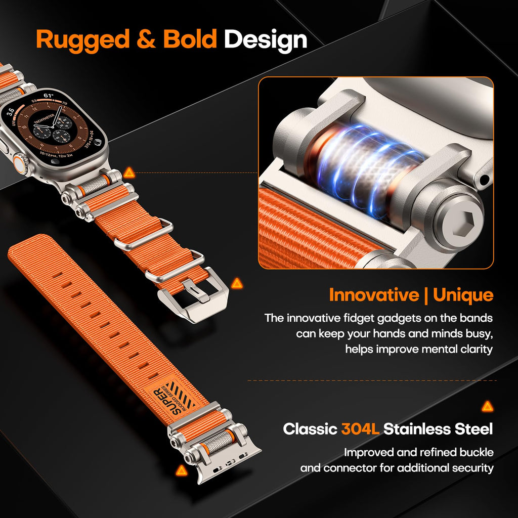 TAURI Nylon for Apple Watch Bands SE/Series 9/8/7/6/5/4 44/45mm, Rugged Nylon Braided Strap & Stainless Steel Connector – iWatch 44mm/45mm Adjustable Woven Band for Men Women, All Black