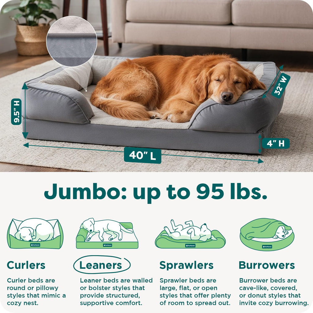 Furhaven Cooling Gel Dog Bed for Medium/Small Dogs w/ Removable Bolsters & Washable Cover, For Dogs Up to 35 lbs - Plush & Velvet Waves Perfect Comfort Sofa - Brownstone, Medium