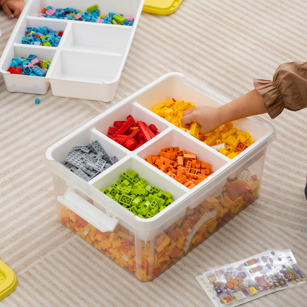 Citylife 17 QT Plastic Storage Box with Building Baseplate Lid and Removable Tray Craft Organizers and Storage Clear Storage Container for Organizing Bead, Tool, Sewing