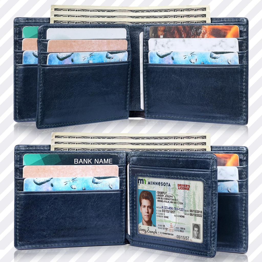 Artpaxy Mens Wallet Genuine Leather Bifold RFID Blocking Wallet for Men with 1 ID Window 13 Card Holders 2 cash pockets 1 Gift Box