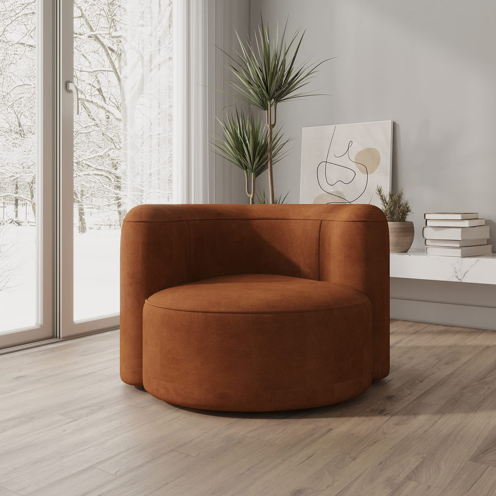 Acanva Luxury Modern Tight Curved Back Velvet Sofa, Minimalist Style Comfy Couch for Living Room Apartment Reception Space, Cream Single Chair